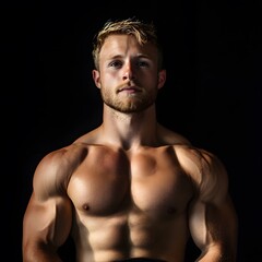 Fototapeta premium a man with no shirt holding a black tennis racket