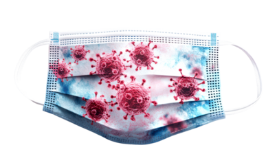 Microscopic View of Virus on Medical Face Mask Isolate on Transparent Background, cutout, png