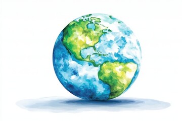 Fototapeta premium World water day. Watercolor illustration of Earth with visible continents and clouds.