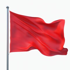 Obraz premium Vibrant red flag fluttering in the wind featuring smooth fabric texture and bright color against a clean white background with sunny illumination