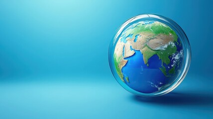 Fototapeta premium World water day. Globe surrounded by a transparent sphere on a blue background.