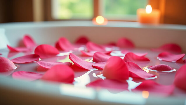 Rose Petals in a Bathtub, Relaxing Spa Day - Powered by Adobe