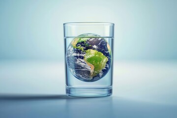 World water day. Glass of water with a miniature Earth inside.