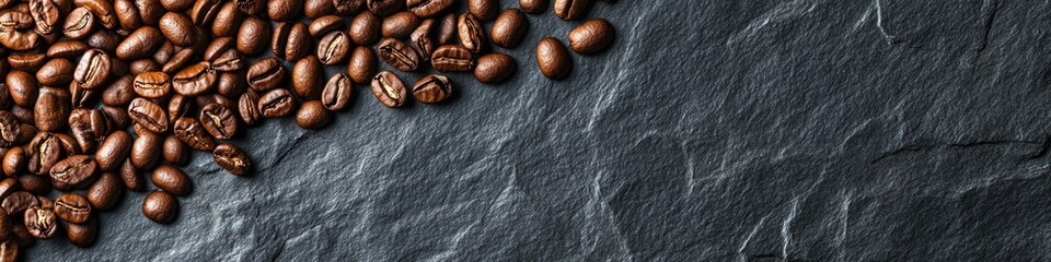Naklejka premium A collection of coffee beans arranged on a dark background