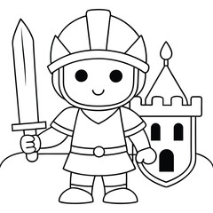 a knight in shining armor holding a wooden sword for coloring book