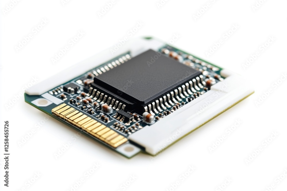 Poster A high-quality close-up image of a microchip on a white surface