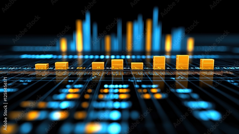 Poster vibrant data visualization with colorful bars and lines representing statistical trends and insights