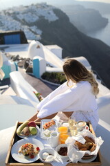 Blonde woman in Santorini