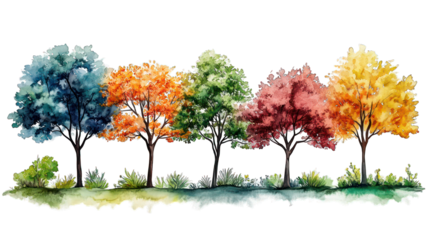 tree set watercolor isolated on white background