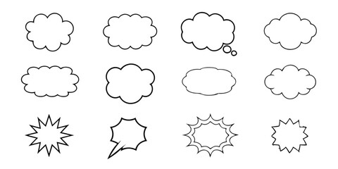  black hand drawn grunge charcoal, chalk speech bubbles, Balloon Vector Outline Illustration, Ideal for meme, poster, tag, banner, hashtag, dialogue Isolated on white background
