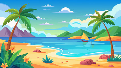 tropical beach with palm trees