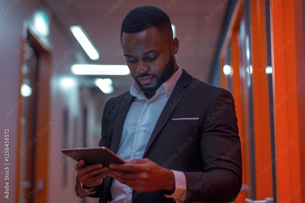 Poster a person reviewing information on a portable device