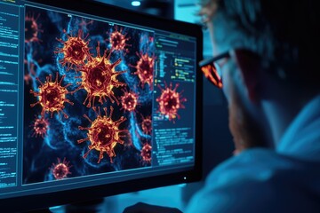 A person sitting in front of a computer monitor, focused on the screen
