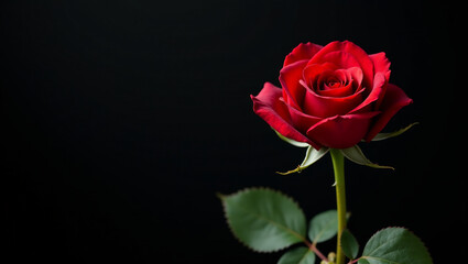 Naklejka premium Red Rose, Close-Up, Black Background, Dramatic