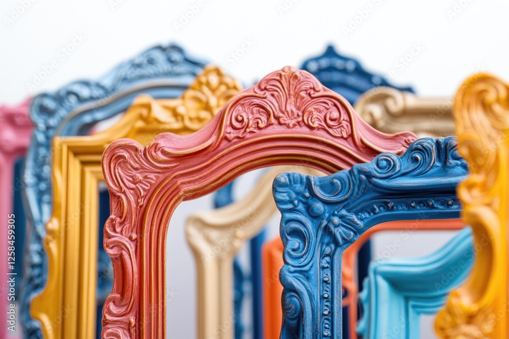 Poster a selection of colorful picture frames placed side by side, ideal for decorating or photography