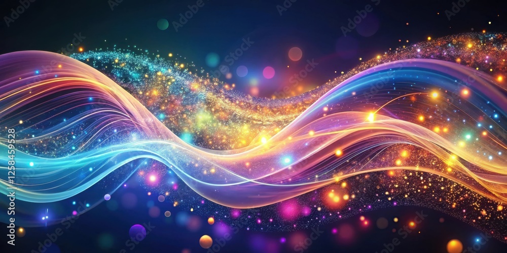 Wall mural abstract colorful wave with sparkling dust and glowing particles