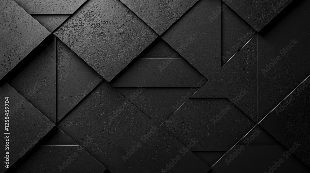Poster abstract black geometric pattern with squares and triangles on dark texture background for modern de