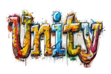 Graffiti Style Lettering of "Unity" with Spray Paint Isolated on Transparent Background