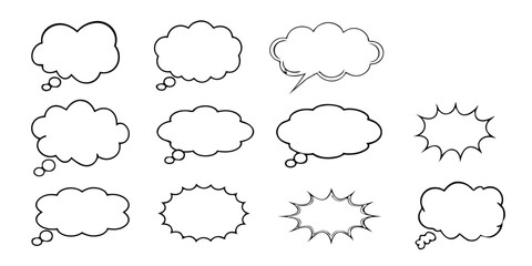  black hand drawn grunge charcoal, chalk speech bubbles, Balloon Vector Outline Illustration, Ideal for meme, poster, tag, banner, hashtag, dialogue Isolated on white background
