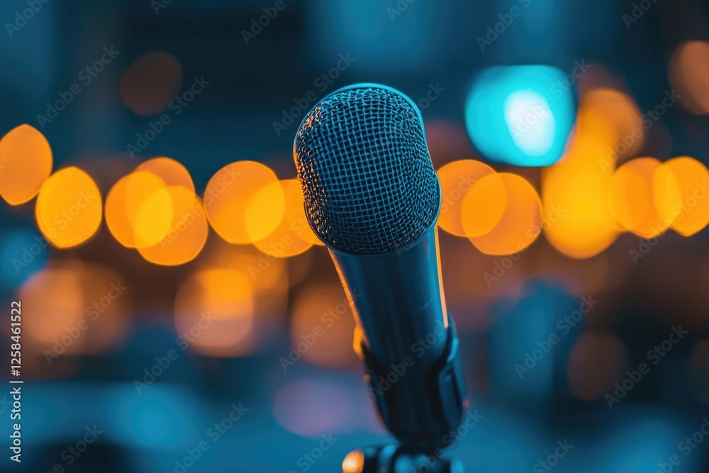 Aufkleber A microphone on a stand with a blurred background, ideal for use as a placeholder or to add texture to your design