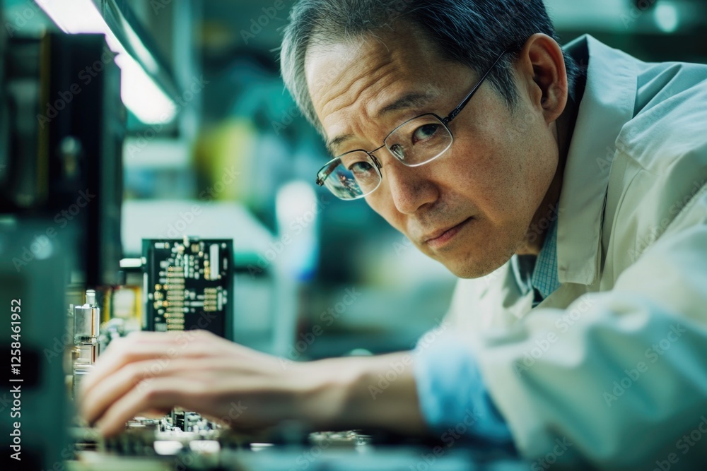 Aufkleber a person in a lab coat tinkering with an electronic component
