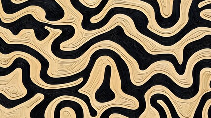 Obraz premium Abstract Wavy Patterns in Black and Beige for Artistic Design