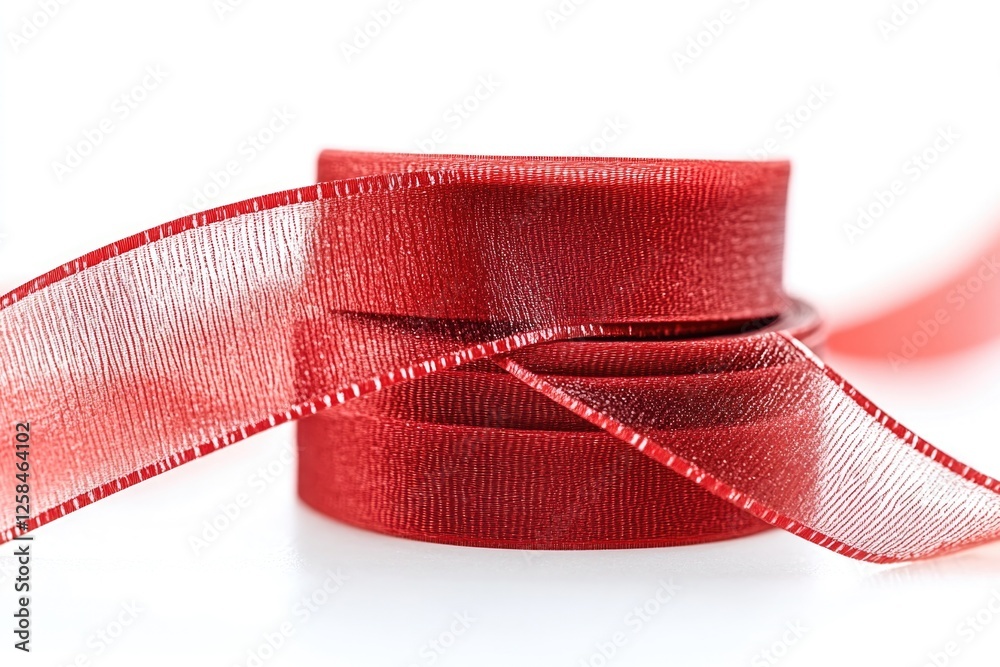 Poster a detailed view of a red ribbon on a clean white background