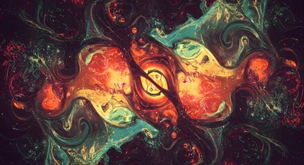 Obraz premium Abstract Artistic Swirling Fluid Acrylic Painting with Vibrant Orange and Teal