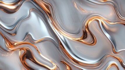 Obraz premium Fluid Metallic Swirls of Pearl Silver and Glistening Copper Hues