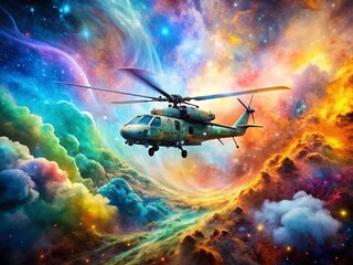 Surreal Military Helicopter Transport: Dreamlike Aerial View