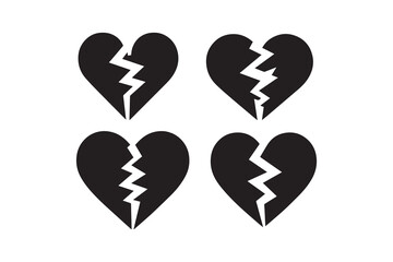 broken heart icon vector silhouette isolated in white background