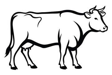 Line art cow silhouette vector.
