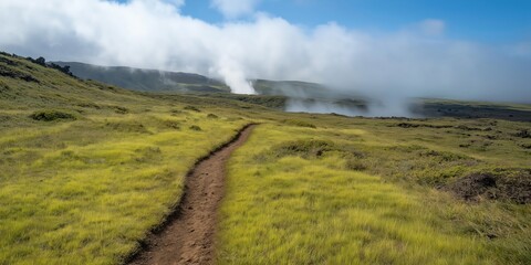 Scenic Mountain Trail Through Lush Grassy Area