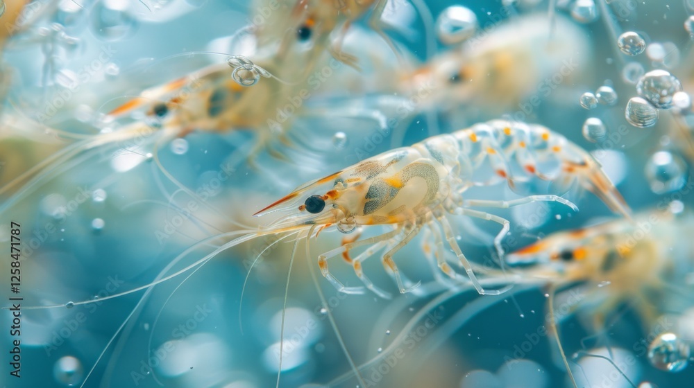 Poster a vibrant underwater display features several shrimp demonstrating their intricate bodies and delica