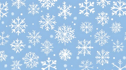 Winter Wonderland with White Snowflakes on Soft Blue Background