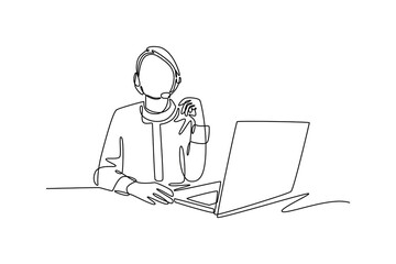 Woman tech concept. Single line draw design vector graphic illustration.