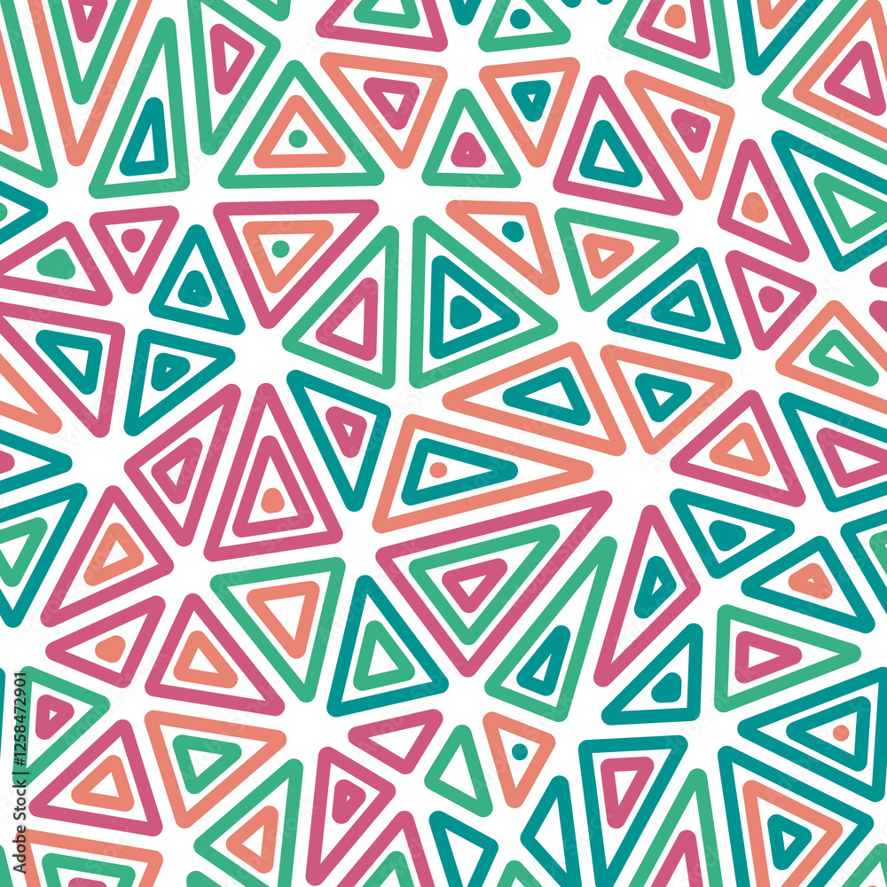 Poster geometric background. large triangles size. multiple repeated inner triangles. multicolored style. r