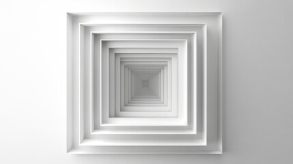 Obraz premium Geometric square tunnel in bright white tones, infinite perspective