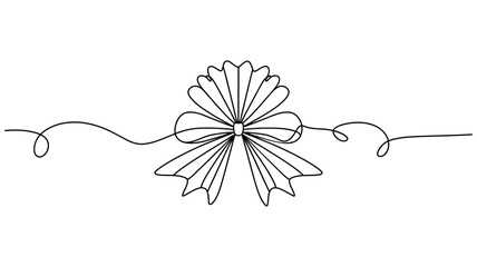 Continuous line drawing of decorative ribbon bow. editable line., Festive bow-knot minimalist black linear design isolated Vector illustration