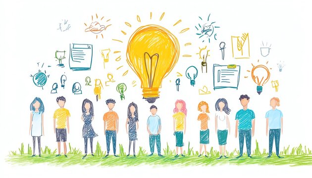 Business team of various ethnicities creating a business plan sketch, professional teamwork, innovation, strategic planning in business