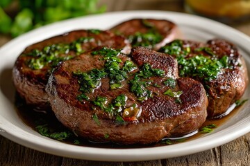 Juicy beef cutlets with herbs and spices served on plate, showcasing delicious paleo diet recipes. Concept focuses on paleo diet recipes and nutritious meal options.