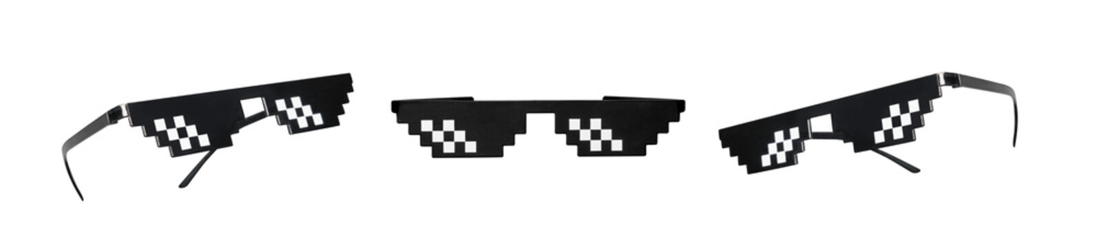  Real 3d pixel art thug glasses like design vector illustration isolated on transparent png background. Mock up template.