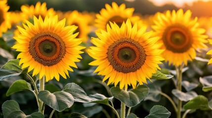 Obraz premium Vibrant sunflowers in a golden field.