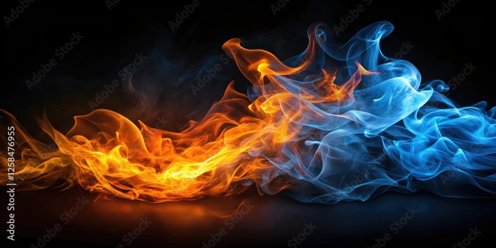 Poster Abstract fiery and icy swirls merging in a dynamic dance of contrasting elements