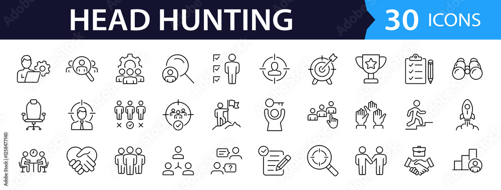 Poster headhunting set of web icons in line style. recruitment icons for web and mobile app. career, resume