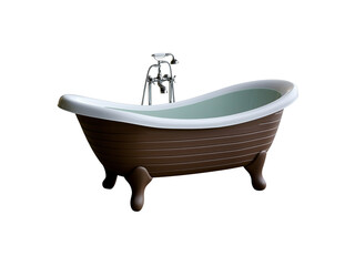 A vintage-style bathtub with a sleek white interior and a stylish faucet, resting on elegantly designed legs.