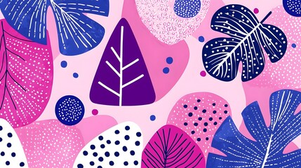 Fototapeta premium Vibrant Abstract Tropical Leaves in Pink and Blue Color Palette