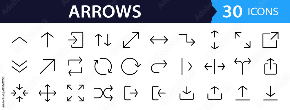 Aufkleber Arrows big black set of web icons in line style. Arrow collection signs for web and mobile app. Arrow icons with various directions. Cursor, UI, web graphics, apps. Vector illustration