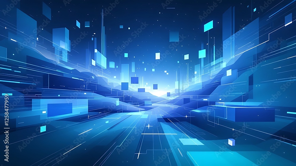 Wall mural a blue and green computer screen with many squares and lines
