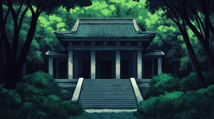 Fototapeta premium Tranquil Ancient Temple Surrounded by Lush Green Forest
